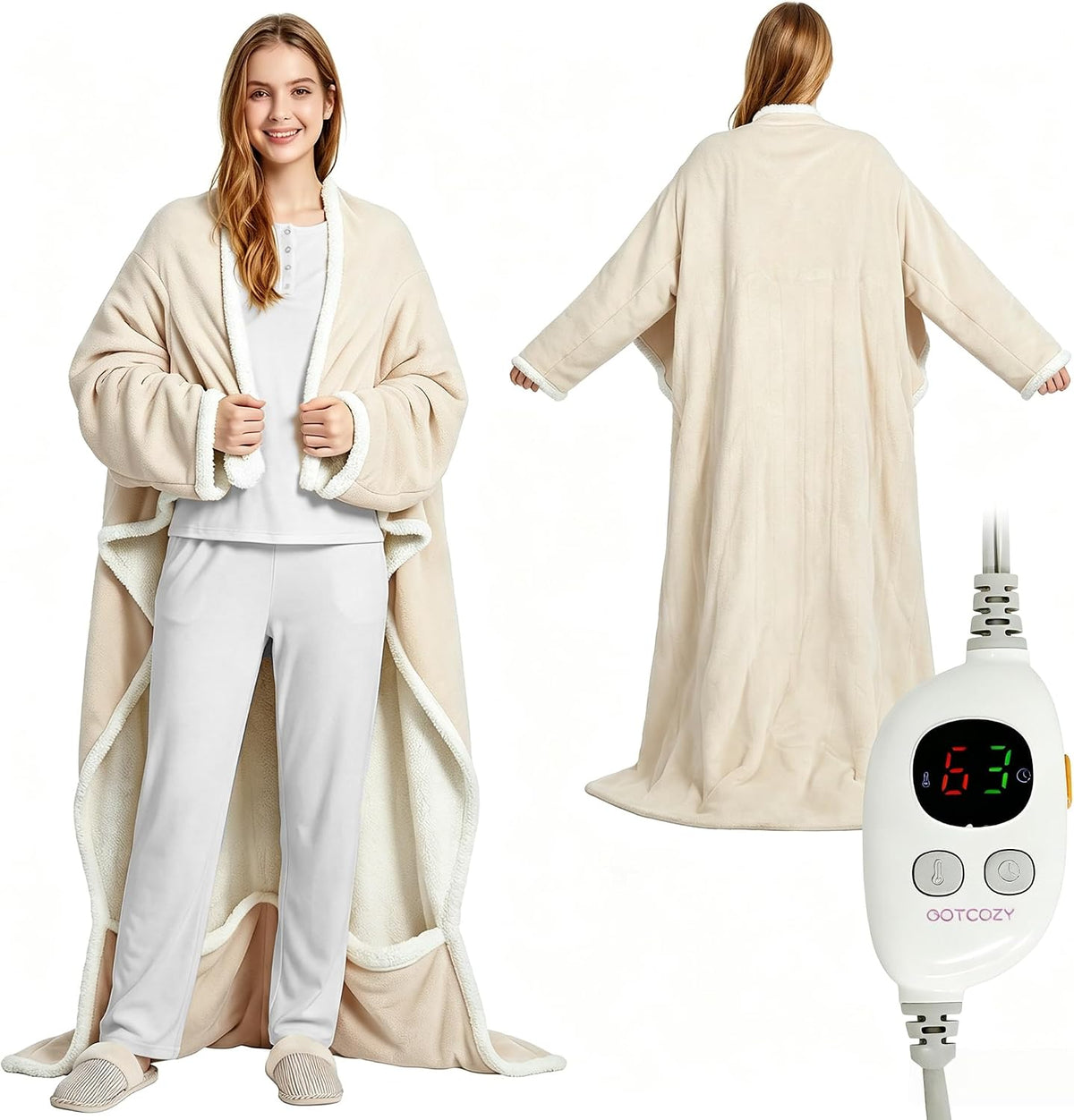 Heated Blanket 50"X70"- Cozy Warm Electric Throw(Beige)
