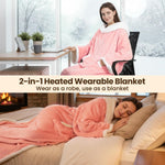 Wearable Heated Blanket with Foot Pocket, 52"X72" Electric Blanket with Sleeves for 12 Hours Timer6 Heat Settings, Flannel & Sherpa, Pink