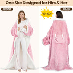Wearable Heated Blanket with Foot Pocket, 52"X72" Electric Blanket with Sleeves for 12 Hours Timer6 Heat Settings, Flannel & Sherpa, Pink