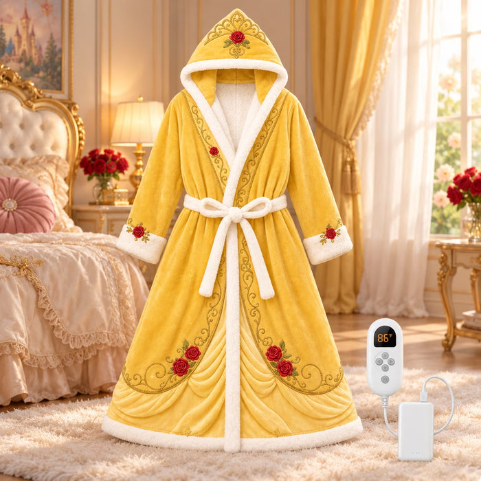 Princess Heated Robe for Women, Adjustable Temperature Wearable Heated Blanket with Hood, Plush Lining, Belt and Controller for Home Lounging and Winter Comfort