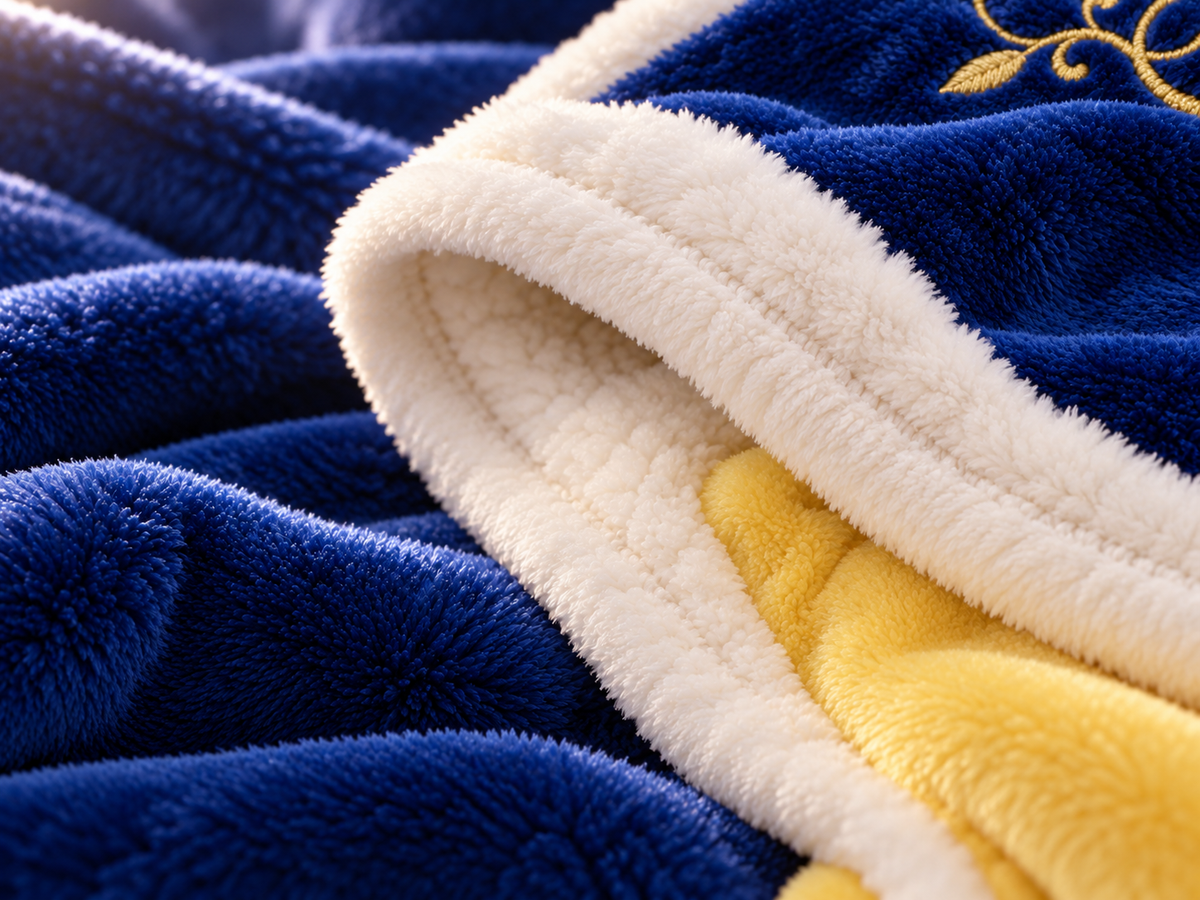 AI-created macro of ivory plush fleece fibers and garment seam